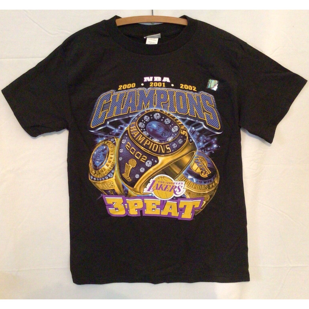 NOS Los Angeles Lakers 3-PEAT 2002 T-Shirt NBA Champions Large Vintage Tee ~868A